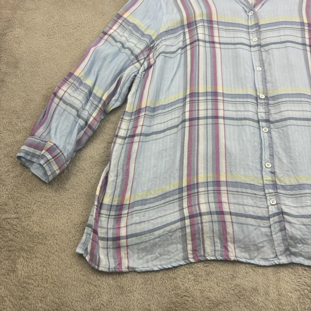 Catherines Button Up Shirt Womens 3X‎ Blue Pink Plaid Lightweight Beachy Casual - Picture 4 of 15